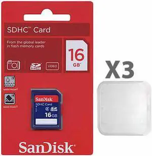 SanDisk 16GB SDHC Class 4  SDSDB-016G-B35 Memory Card Retail (3 Pack) with Plastic cases
