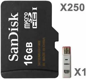 SanDisk Kit of Qty 250 x Sandisk 16GB mSDHC SDSDQAB-016G Card with 1 USB Reader