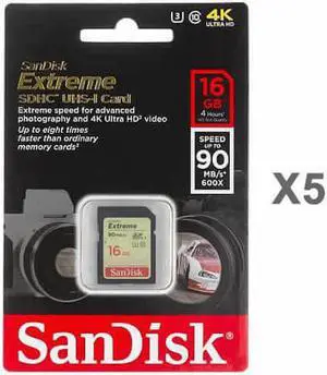 SanDisk Kit of Qty 5 x Sandisk Extreme 16GB SDHC SDSDXNE-016G-GNCIN Card