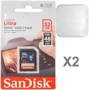 SanDisk Kit of Qty 2 x Sandisk Ultra 32GB SDHC SDSDUNB-032G-GN3IN Card with Plastic Cases