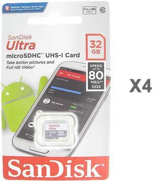 SanDisk Kit of 4 x Sandisk Ultra 32GB mSDHC SDSQUNS-032G-GN3MN Card