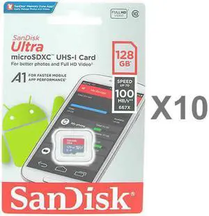 SanDisk Kit of Qty 10 x Sandisk mSDXC 128GB SDSQUAR-128G-GN6MN Card