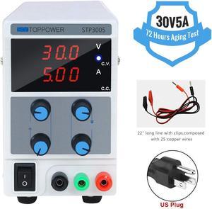 30V 5A DC Power Supply Variable, Adjustable Switching Regulated Power Supply Digital, with Alligator Leads US Power Cord for Spectrophotometer and lab Equipment Repair