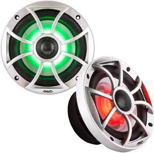 Wet Sounds XS Series Silver Grill 6.5" Speakers w/ RGB LED. 60 Watts RMS Each
