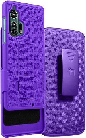 Purple Hard Case Kickstand Cover + Belt Clip Holster for Motorola Edge Plus