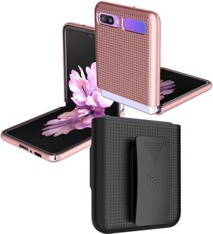Rose Gold Pink Case Cover and Belt Clip Holster for Samsung Galaxy Z Flip Phone