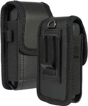 Black Leather Case Pouch Metal Belt Clip for HMD Barbie Flip Phone, Nokia 2660