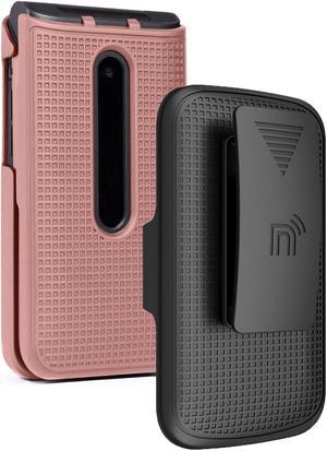 Rose Gold Pink Hard Case Cover Belt Clip for LG Wine 2 LTE Flip Phone (LM-Y120)