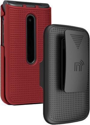 Red Hard Case Cover and Belt Clip Holster for LG Wine 2 LTE Flip Phone (LM-Y120)