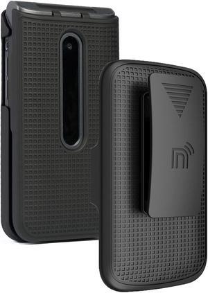 Black Hard Case Cover and Belt Clip Holster for LG Wine 2 LTE Flip Phone LM-Y120