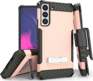 Blush Pink Rugged Case with Stand + Belt Clip + Strap for Galaxy S22 Plus 5G