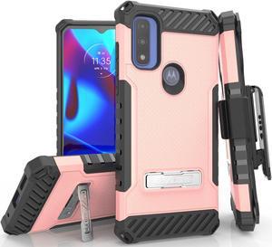 Blush Pink Case with Stand + Belt Clip + Strap for Moto G Pure / G Power 2022