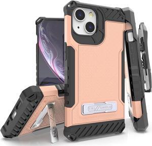 Blush Pink Rugged Case with Stand + Belt Clip Holster + Strap for iPhone 13