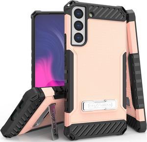 Blush Pink Hybrid Case Cover with Kickstand and Strap for Galaxy S22 Plus 5G