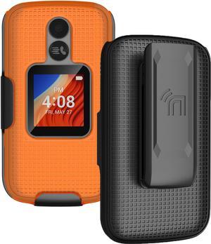 Orange Grid Case and Belt Clip Holster for Alcatel TCL Flip 2 Phone T408DL
