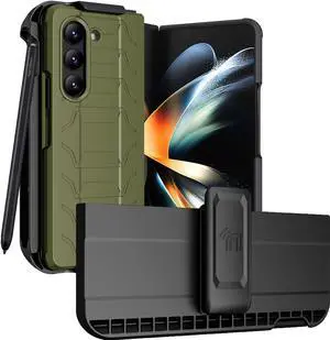 Hybrid Case and Belt Clip with S Pen Holder for Samsung Galaxy Z Fold 5 - Olive