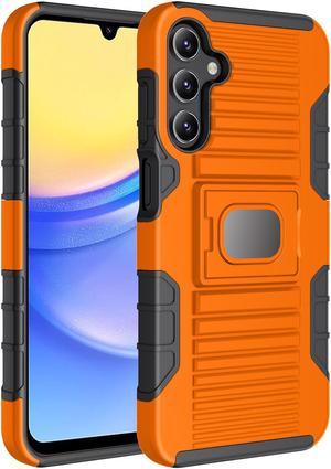 Rugged Hybrid Case with Ring Grip Stand for Samsung Galaxy A15 5G Phone - Orange
