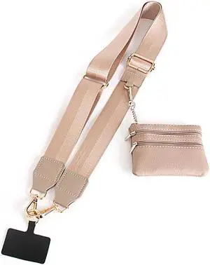 Universal Crossbody Phone Strap for Case with Zipper Pouch - Beige