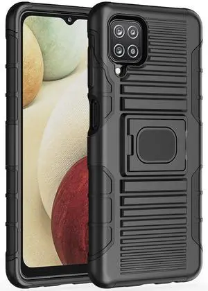 Rugged Case w/ Ring Stand and Screen Protector for Samsung Galaxy A12 5G - Black
