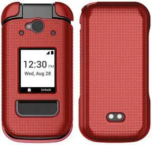 Grid Texture Hard Shell Case for Sonim XP3 Plus 5G Flip Phone (X320) - Bold Red
