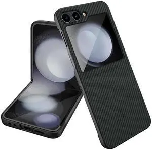 Slim Hard Case for Galaxy Z Flip 7 FE & Z Flip 6 - Black Carbon Fiber Design