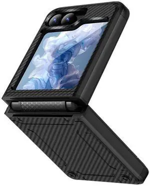 Hybrid Case for Galaxy Z Flip 7 FE & Z Flip 6 w/ Hinge Protection - Carbon Fiber