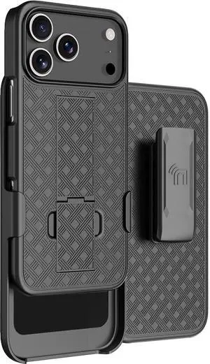 Slim Hard Case Stand and Belt Clip Holster Combo for iPhone 17 Pro Max - Black