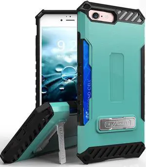 Aqua Mint Rugged Case Credit Card Slot Cover Wrist Strap for iPhone SE 2022/2020