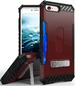 Burgundy Red Rugged Case Card Slot Cover and Strap for iPhone SE 2022/2020