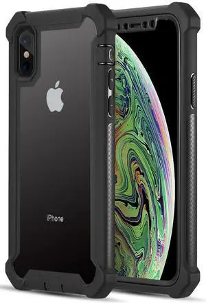 Black Vispro Rugged Hybrid Case Clear Acrylic Hard Back for iPhone Xs/X/10s/10 Black Vispro Rugged Hybrid Case Clear Acrylic Hard Back for iPhone Xs/X/10s/10