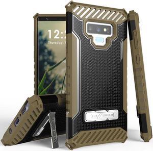 Brown Tri-Shield Rugged Case Cover Metal Stand + Strap for Samsung Galaxy Note 9