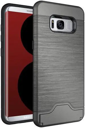 SILVER GRAY CREDIT CARD SLOT KICKSTAND HARD CASE FOR SAMSUNG GALAXY S8 PLUS, S8+