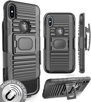 BLACK MAGNET GRIP CASE + BELT CLIP HOLSTER STAND FOR APPLE iPHONE X / 10