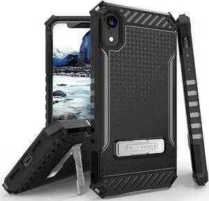 Black Tri-Shield Rugged Case Cover Metal Stand + Strap for Apple iPhone XR 6.1"