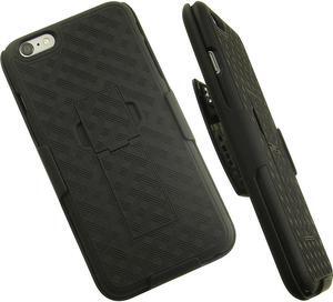 BLACK WEAVE KICKSTAND HARD CASE + BELT CLIP HOLSTER STAND FOR iPHONE 6 PLUS 5.5"