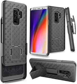 Black Kickstand Case Cover + Belt Clip Holster for Samsung Galaxy S9 Plus, S9+