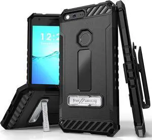 BLACK TRI-SHIELD CASE STAND + BELT CLIP HOLSTER + STRAP FOR GOOGLE PIXEL XL