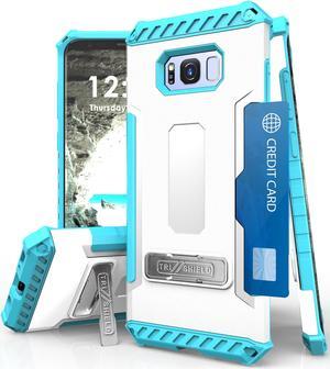 WHITE TURQUOISE TRI-SHIELD CASE KICKSTAND CREDIT CARD SLOT FOR SAMSUNG GALAXY S8