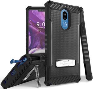 Black Tri-Shield Rugged Case Cover with Kickstand Lanyard Strap for LG Stylo 5
