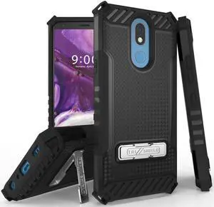 Black Tri-Shield Rugged Case Cover Kickstand Lanyard for LG Harmony 3 LMX420