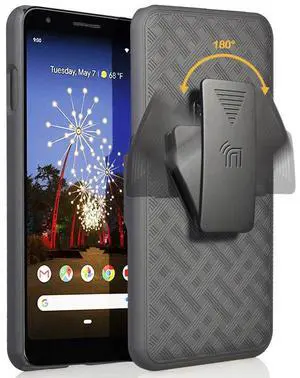 Black Case Kickstand Cover Belt Clip Holster Combo for Google Pixel 3a XL (3aXL)