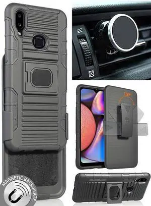 Black Rugged Case + Belt Clip + Magnetic Car Mount for Samsung Galaxy A10s 2019