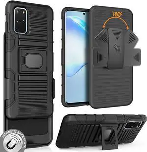 Black Rugged Grip Case with Stand Belt Clip Holster for Samsung Galaxy S20 Plus
