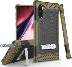 Brown Rugged Tri-Shield Case Cover Kickstand Strap for Samsung Galaxy Note 10