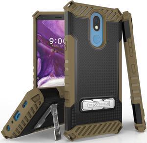 Brown Tri-Shield Rugged Case Cover with Kickstand Strap for LG Xpression Plus 2