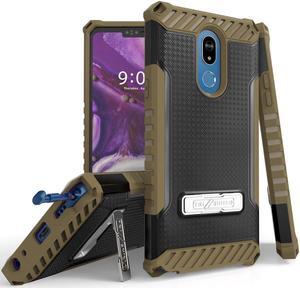 Brown Tri-Shield Rugged Case Cover with Kickstand Lanyard Strap for LG Stylo 5
