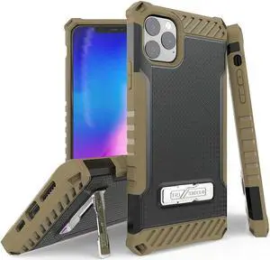Brown Rugged Tri-Shield Case Cover Kickstand Strap for Apple iPhone 11 Pro Max