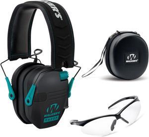 Walker’s Razor Slim Electronic Muff (Black/ Teal) with Case and Shooting Glasses