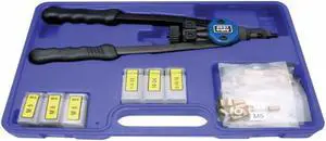 Astro Pneumatic, 1442, 13" Nut/Thread Setting Hand Riveter Kit W/ 3 pc Metric and 3pc SAE and10 Pcs. Each 10-24, 1/4-20,
