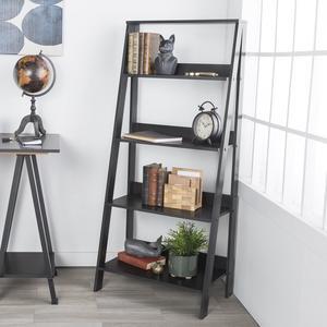 WE Furniture 55" Wood Ladder Bookshelf - Black